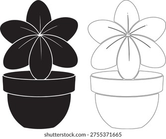 Black and white silhouette of star shaped cactus in pot