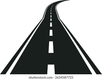 A black and white silhouette of a straight road with dashed lines into the horizon, evoking simplicity and journey.