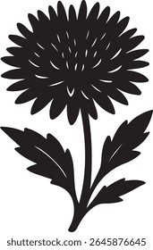 Black and white silhouette of a stylized flower with leaves.