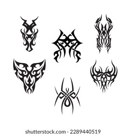 Black   white silhouette tattoo wings   flames  owl   spider shoulder   arm  vector image in EPS format