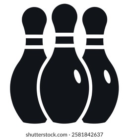 black and white silhouette of three bowling pins arranged in a row design