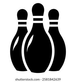 black and white silhouette of three bowling pins arranged in a row design