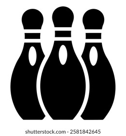 black and white silhouette of three bowling pins arranged in a row design