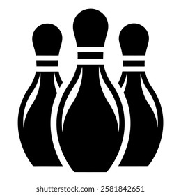 black and white silhouette of three bowling pins arranged in a row design