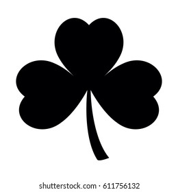 A black and white silhouette of a three leaf clover
