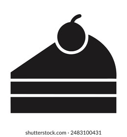 Black and white silhouette of a three-layer cake with a cherry on top. Vector illustration