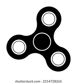 Black and white silhouette of a three-pronged fidget spinner with circular bearings. Ideal for themes such as stress relief, focus improvement, ADHD management, sensory toys, and relaxation