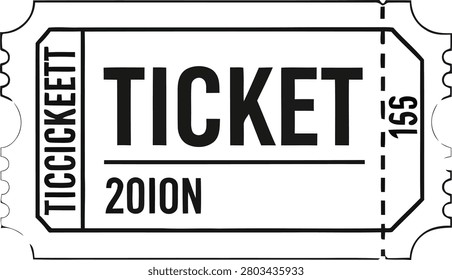 A black and white silhouette of a ticket stub with the word 'TICKET' prominently displayed, featuring a unique identifier '2010N' and 'TICCICKEET' on the side.