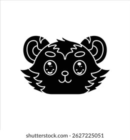 A black and white silhouette of a tiger's head in minimal flat design. Great for logos, stamps, or design accents.