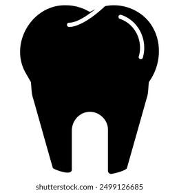 A black and white silhouette of a tooth, a common symbol for dental health and care.