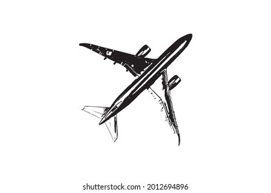 Black And White Silhouette Of A Toy Airplane On A White Background. Vector Illustration