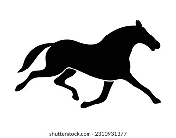 Black and white silhouette of a trotting horse