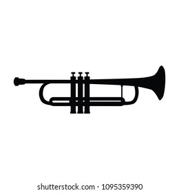 A black and white silhouette of a trumpet