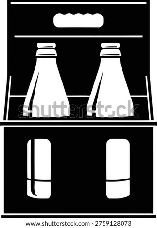 Black and white silhouette of two bottles in a carrier box