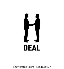 Black And White Silhouette Of Two People Shaking Hands. Businessman Handshake. Business Deal. Businessmen Agreeing On Something. Formal Introduction Logo Concept - Simple Vector Icon.