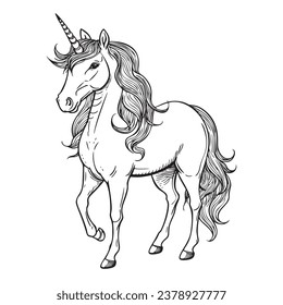 Black and white silhouette of a unicorn. vector illustration