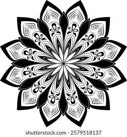 Black and White Silhouette Unique Vector Mandala Design.