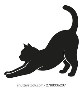 Black and white silhouette vector of a American Wirehair cat stretching