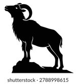 Black and white silhouette vector of a Aoudad Sheep