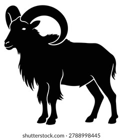 Black and white silhouette vector of a Aoudad Sheep