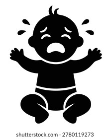black and white silhouette vector of a baby crying