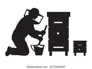 Vector blanco y negro de la silueta de la apicultura, aislado en el fondo blanco