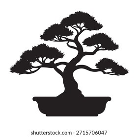 vetor de silhueta preto e branco de uma árvore bonsai isolada no fundo branco