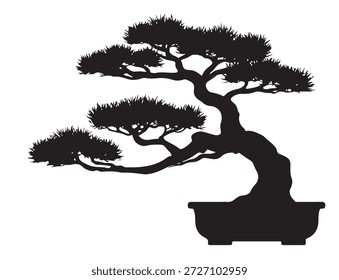 schwarz-weißer Silhouettenvektor von Bonsai-Baum auf weißem Hintergrund
