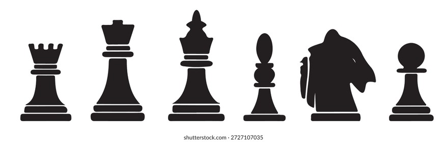 black and white silhouette vector of chess figure game on white background