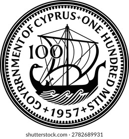 black and white silhouette vector design cyprus coin 100 mils