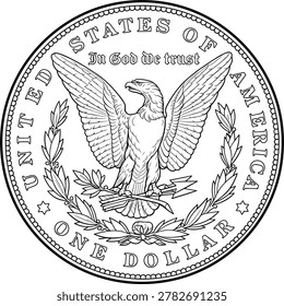 black and white silhouette vector design american one dollar coin morgan dollar