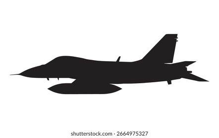 Silueta en blanco y negro Vector de avión de combate