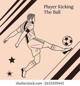 A black and white silhouette vector of a football player kicking the ball with power and motion. Perfect for sports posters, t-shirts, branding, and digital or print media related to football, soccer,