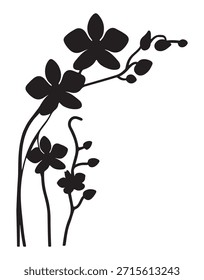 schwarz-weißer Silhouettenvektor der Orchideenblume auf weißem Hintergrund