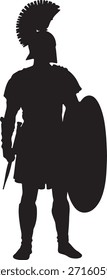 Vector blanco y negro de la silueta de un soldado romano aislado en el fondo blanco