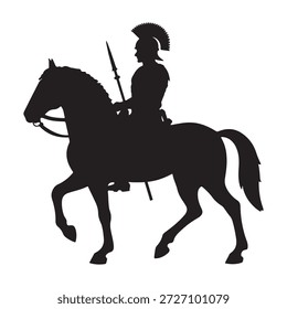 preto e branco silhueta vetor de soldado romano com cavalo sobre fundo branco