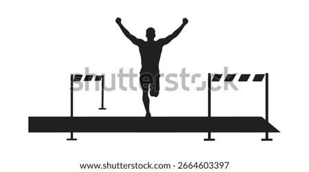 black and white silhouette vector of runner man wining