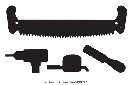 conjunto de vetor de silhueta preto e branco de ferramentas manuais