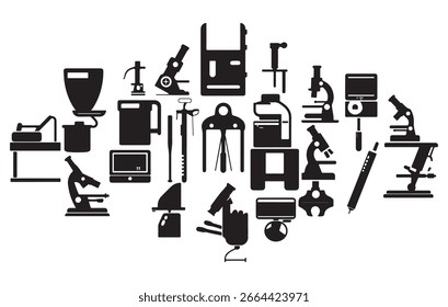 Conjunto de Vector de silueta en blanco y negro de instrumentos médicos