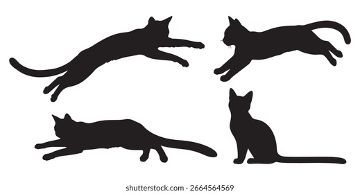 Conjunto de Vector de silueta blanco y negro de gatos