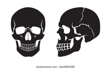 schwarz-weiße Silhouette, Vektorsatz von Schädeln