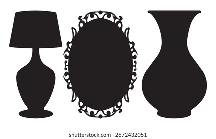 black and white silhouette vector set of home decor