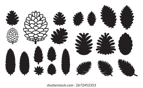 schwarz-weiße Silhouette Vektorsatz von Pinecones