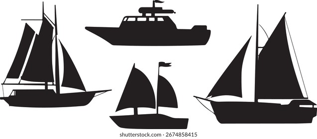 black and white silhouette vector set of sailboats
