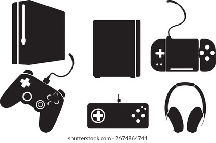 preto e branco silhueta vetor conjunto de tecnologia gadgets jogo