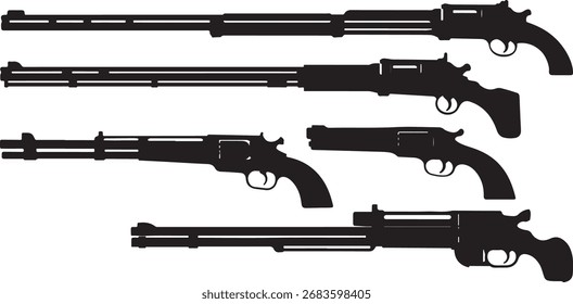 black and white silhouette vector set of guns