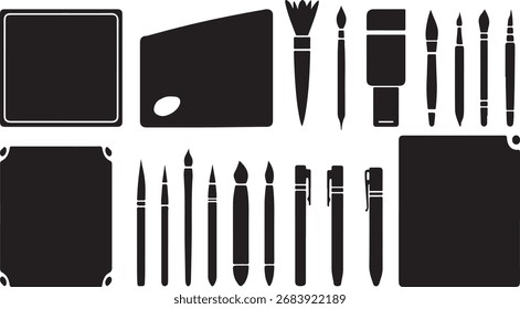 black and white silhouette vector set of drawing and sketching tools