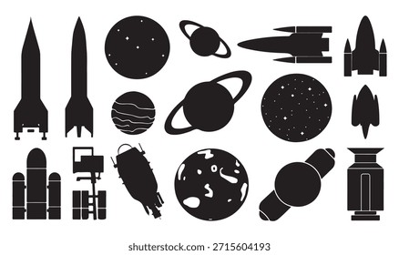 conjunto de vetor de silhueta preto e branco de astronomia , isolado sobre fundo branco