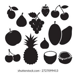 conjunto de vetor de silhueta preto e branco de frutas sobre fundo branco