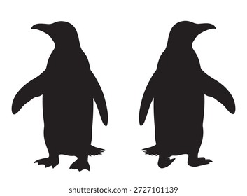 schwarz-weißer Silhouettenvektorsatz von Pinguinen auf weißem Hintergrund.